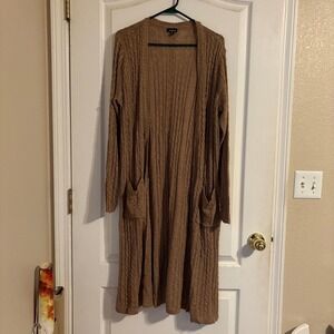 Torrid Womens Brown Cable Knit Duster Cardigan Open Front Long Sweater‎ Size 2